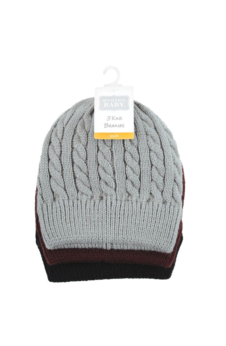 Hudson Baby Triple Knit Hat Set, Alternate, color, Black Burgundy