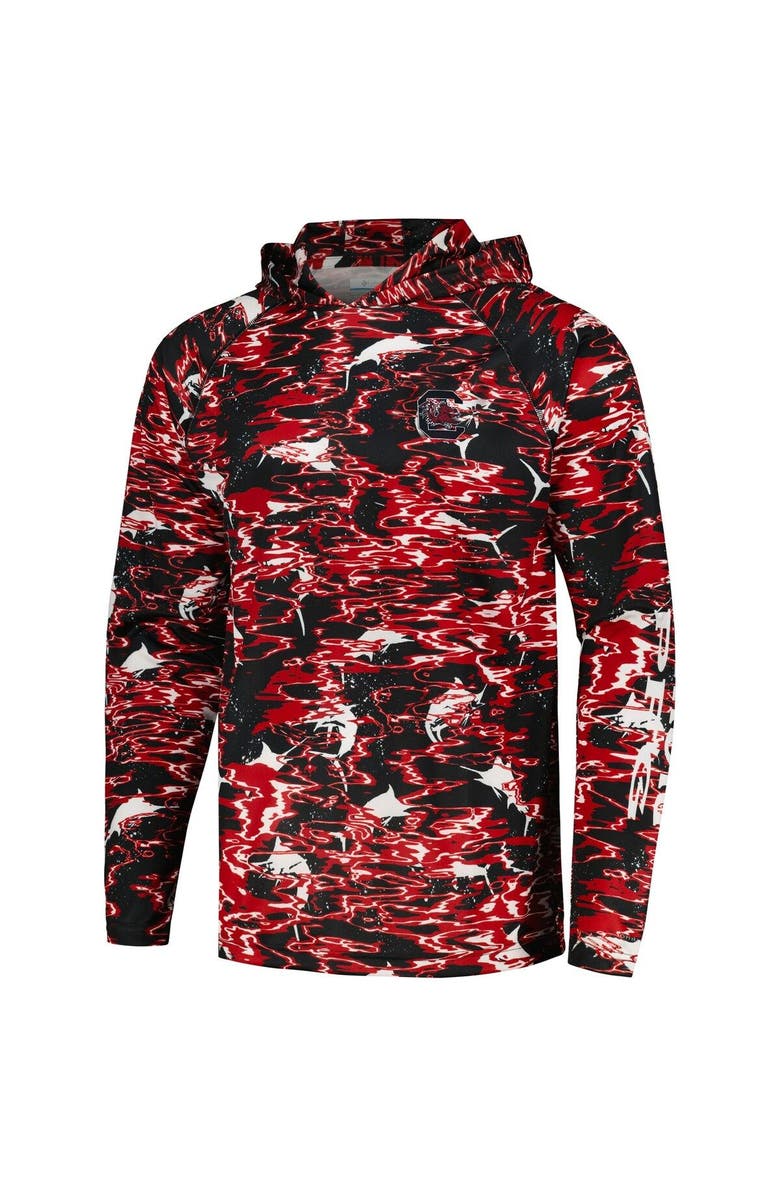 Columbia Men's Columbia Black South Carolina Gamecocks PFG Terminal Tackle Omni-Shade Rippled Long Sleeve Hooded T-Shirt, Alternate, color, 