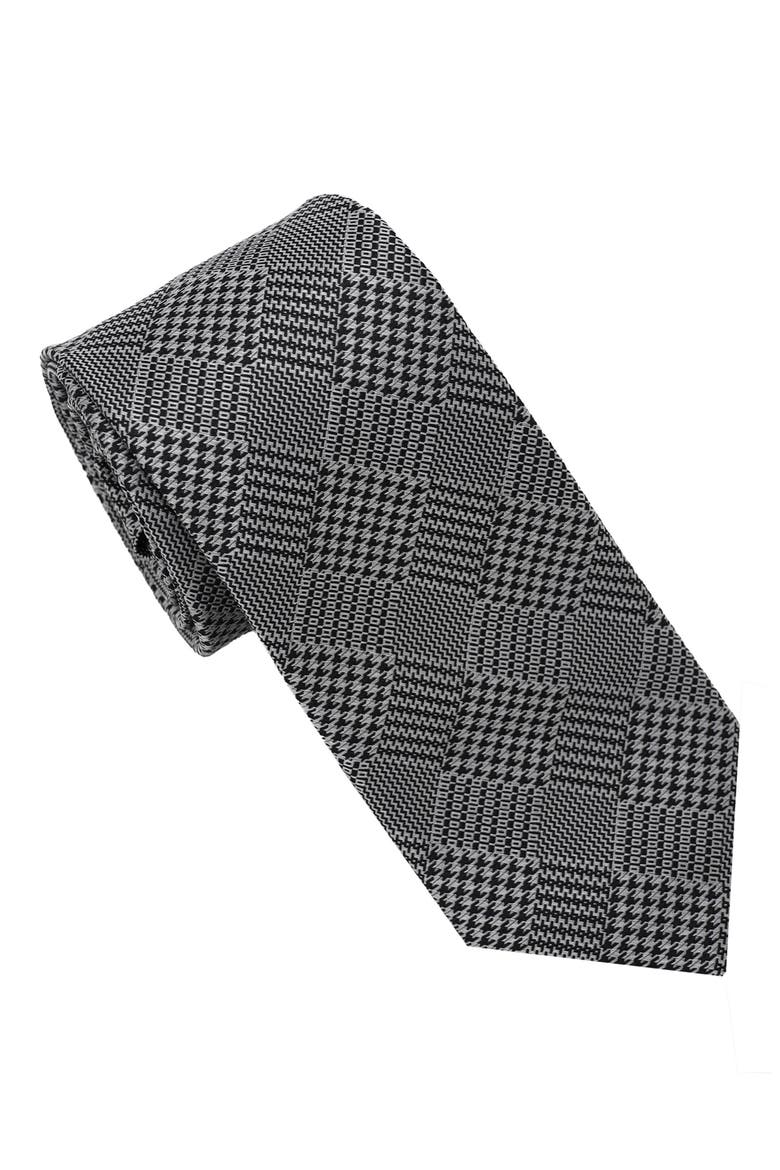 Plaid Print Tie, Main, color, BLACK/ CHARCOAL