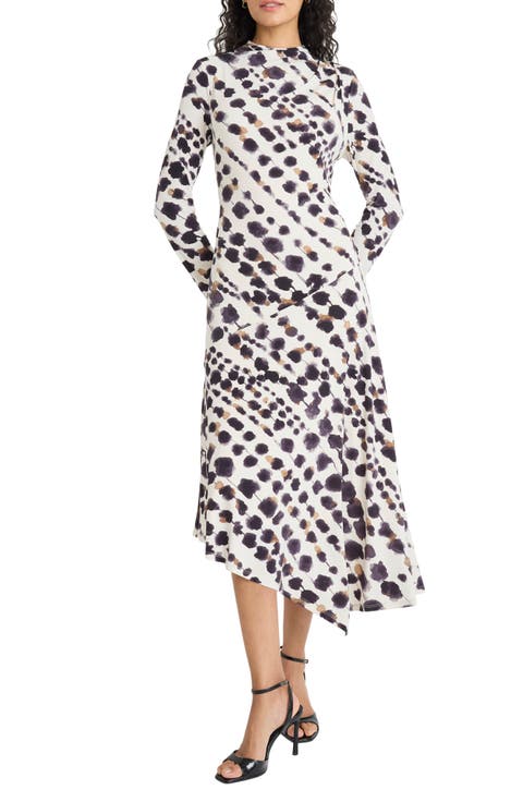 Long Sleeve Asymmetric Hem Midi Dress