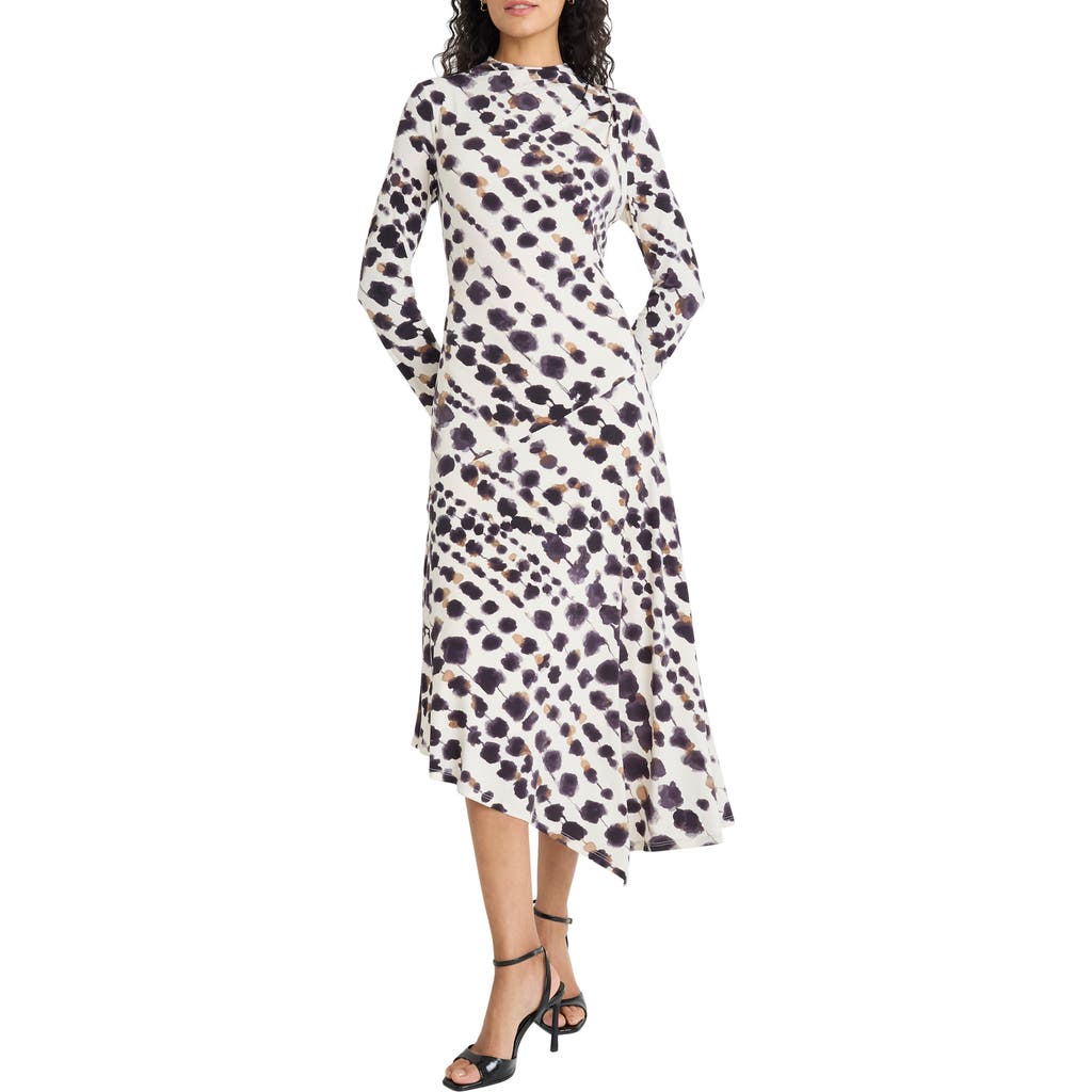 Maggy London Long Sleeve Asymmetric Hem Midi Dress In Multi