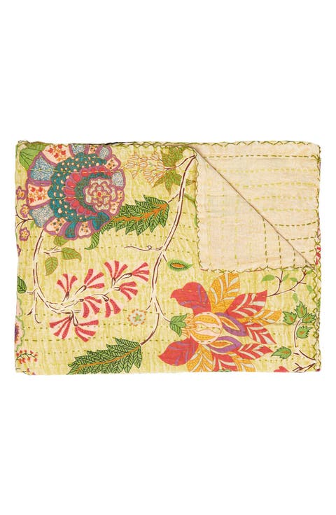 Vintage Cotton Kantha Throw Blanket