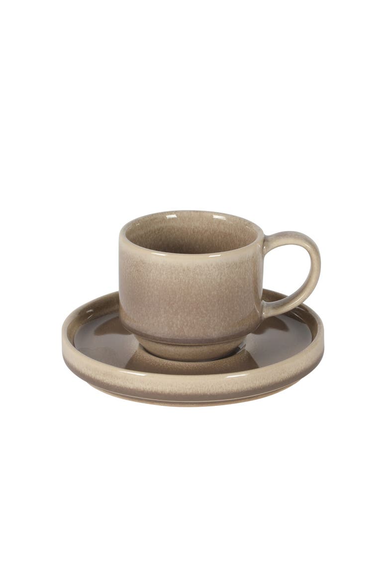 Sunrise Hills Stackable Stoneware Cup and Saucer Set with Metal Rack, Alternate, color, Taupe