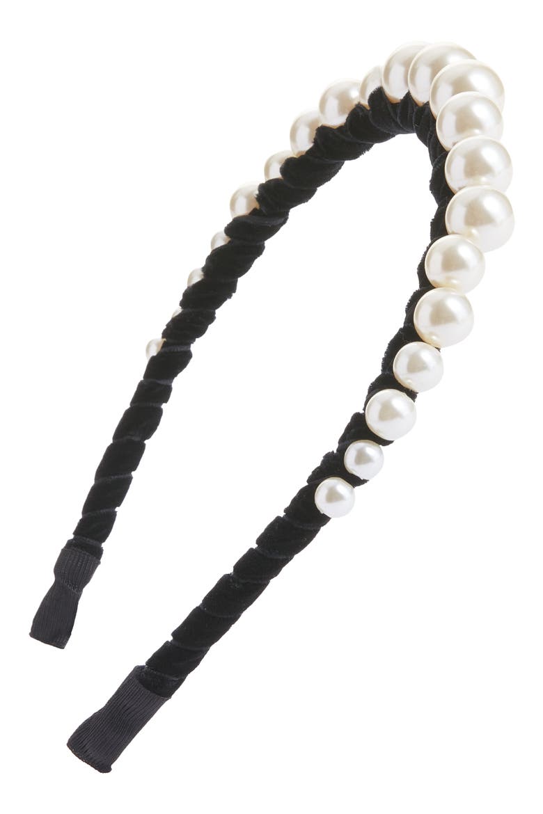 Imitation Pearl Bead Headband, Main, color, BLACK- WHITE