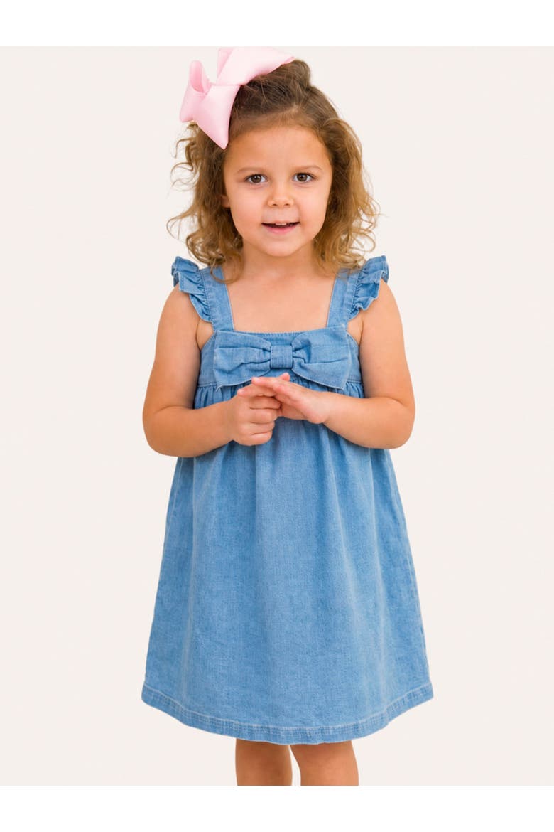 Stretch Denim Flutter Bow Dress, Alternate, color, Light Wash