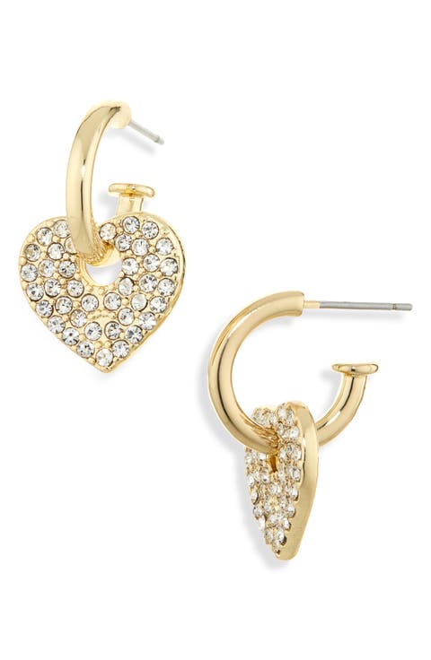 Crystal Heart Lock Drop Earrings