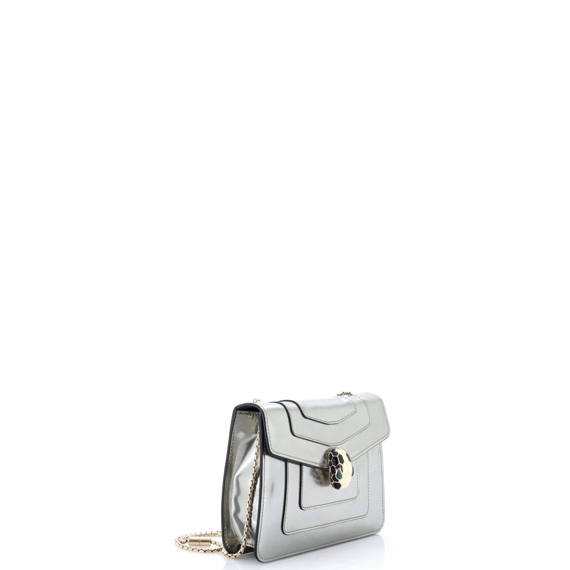 Serpenti Forever Square Shoulder Bag Metallic Leather Small, Alternate, color, Metallic Silver
