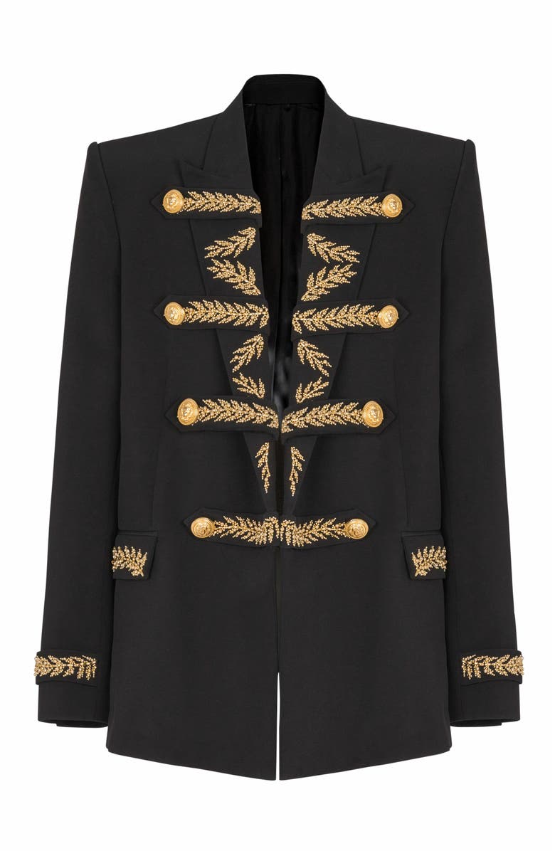 Balmain Embroidered Crepe Jacket, Alternate, color, Black