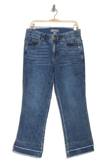 Democracy Double Layer Fray Hem Kick Flare Jeans In Blue
