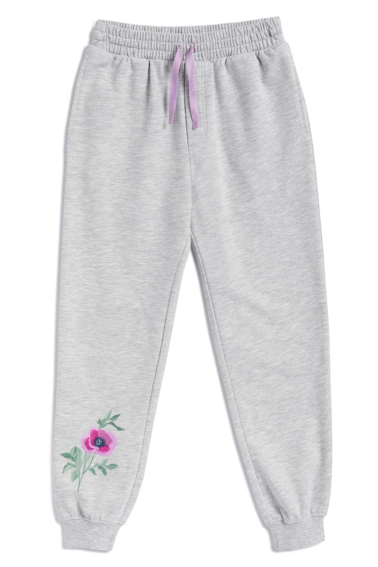 Kids' Sage Flower Embroidered Joggers, Main, color, LT HTHR GREY