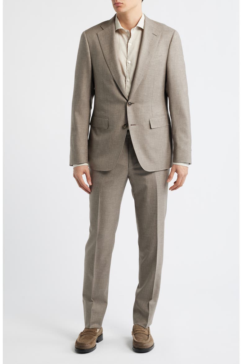 Capri Trim Fit Light Brown Mélange Super 150s Wool Suit, Main, color, LIGHT BROWN