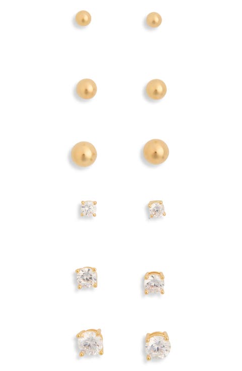 Set of 6 Ball & Cubic Zirconia Stud Earrings