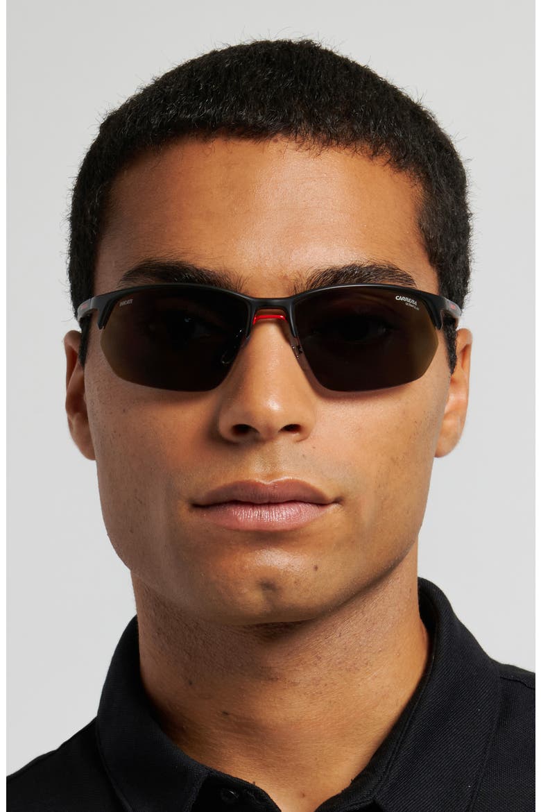 Carduc 65mm Polarized Rectangular Sunglasses, Alternate, color, MATTE BLACK/ RED
