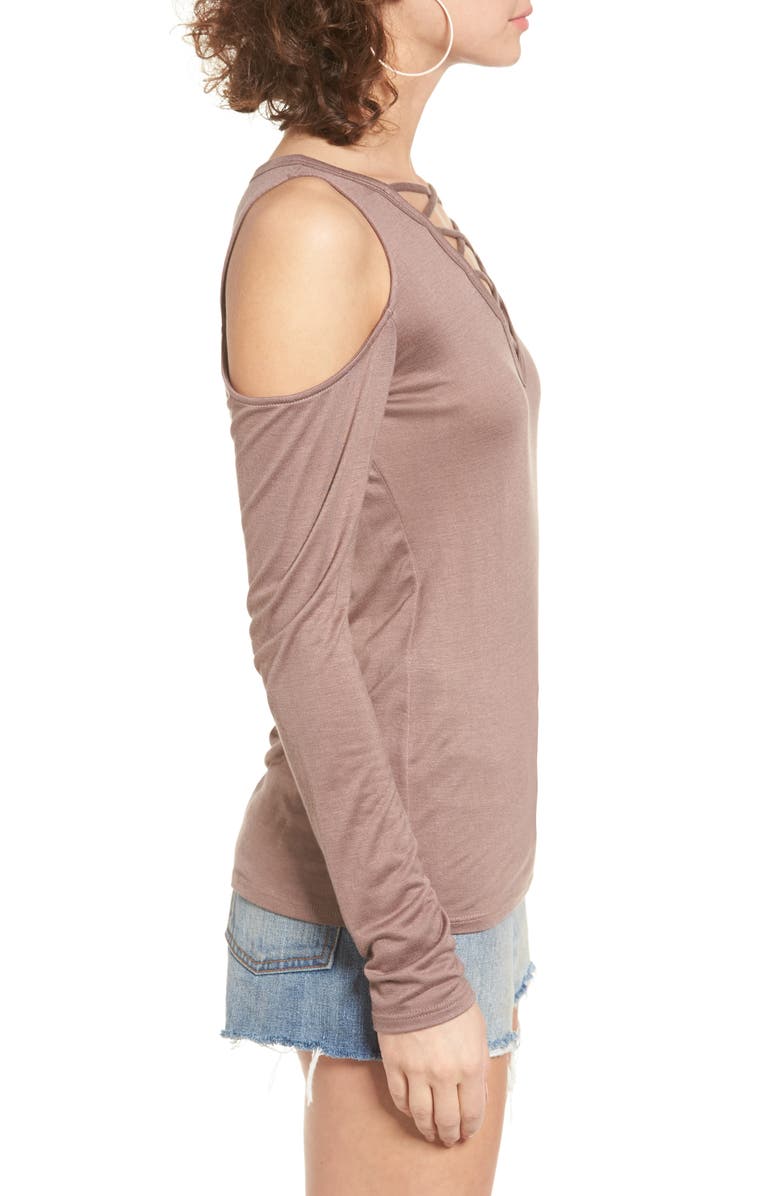PST by Project Social T Lace-Up Cold Shoulder Tee, Alternate, color,