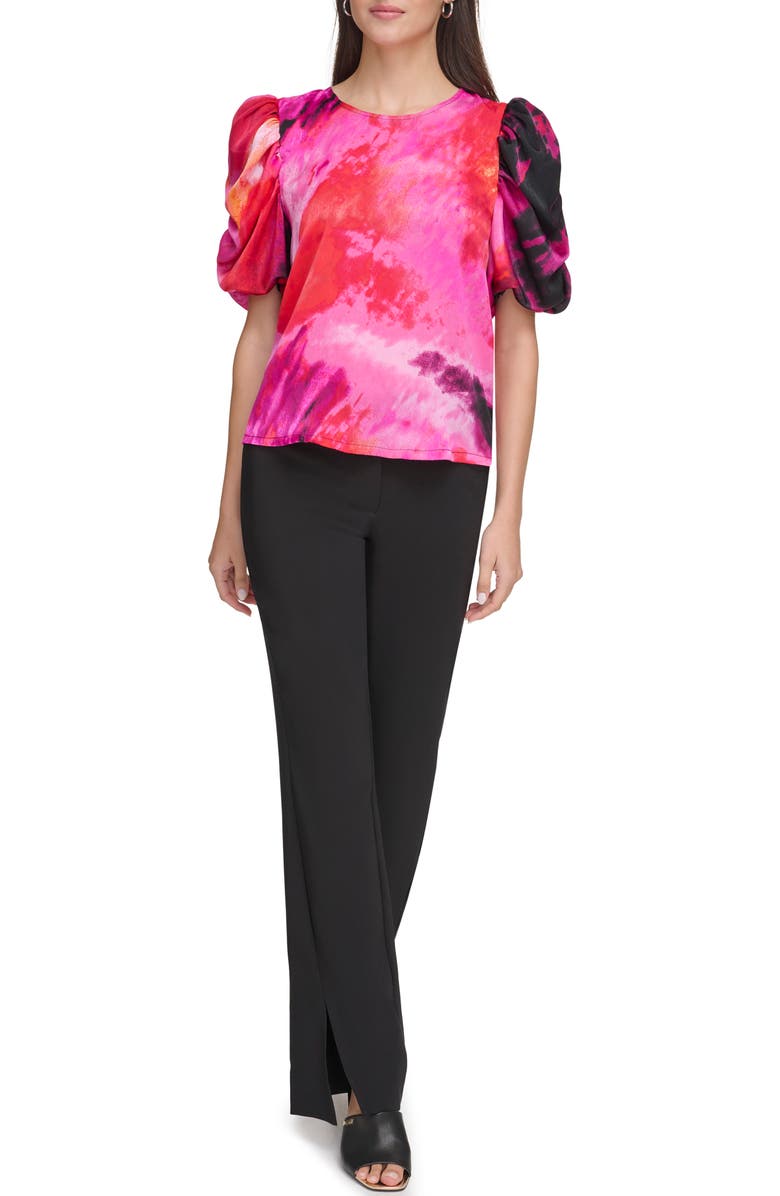 DKNY Print Puff Sleeve Satin Top, Alternate, color,