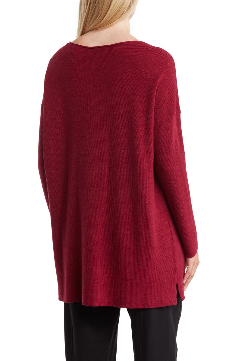 Eileen Fisher Bateau Long Sleeve Merino Wool Tunic Top, Alternate, color, Hibiscus