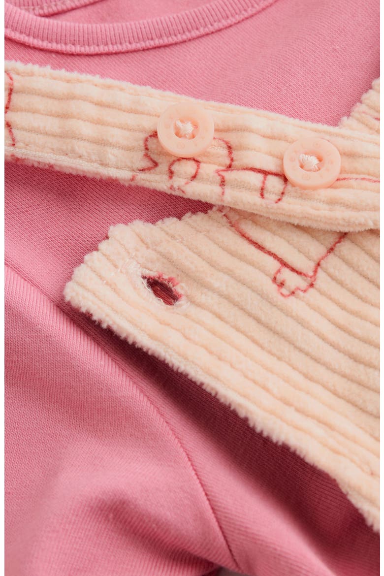 T-Shirt & Print Corduroy Overalls Set, Alternate, color, CREAM/ PINK CHARACTER