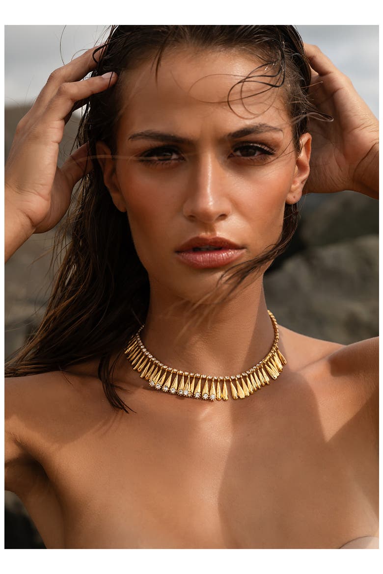 Crystal Fringe Collar Necklace, Alternate, color, 14K GOLD
