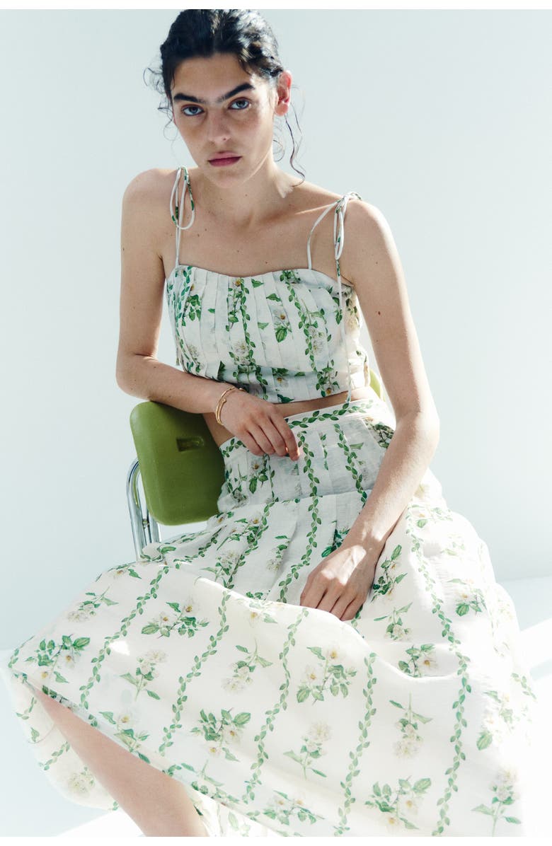 H&M Pleated Linen-blend Crop Top, Alternate, color, Ivory/Floral