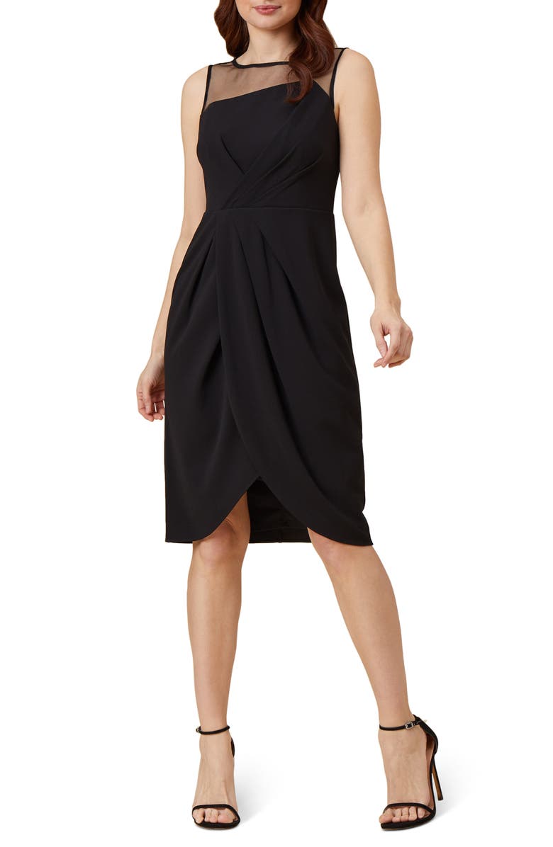 Adrianna Papell Illusion Yoke Crepe Sheath Dress, Main, color, 