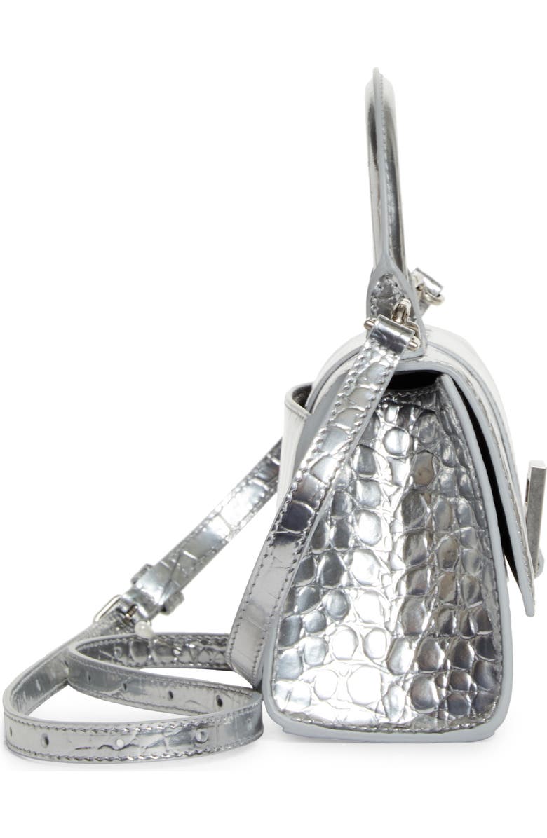 Balenciaga Extra Small Hourglass Croc Embossed Metallic Leather Top Handle Bag, Alternate, color,