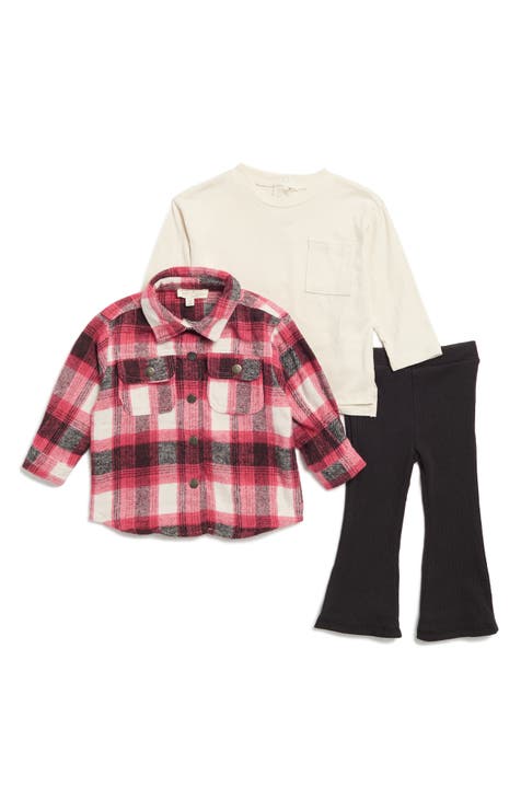 Flannel Shirt Jacket, Long Sleeve T-Shirt & Leggings Set (Baby)