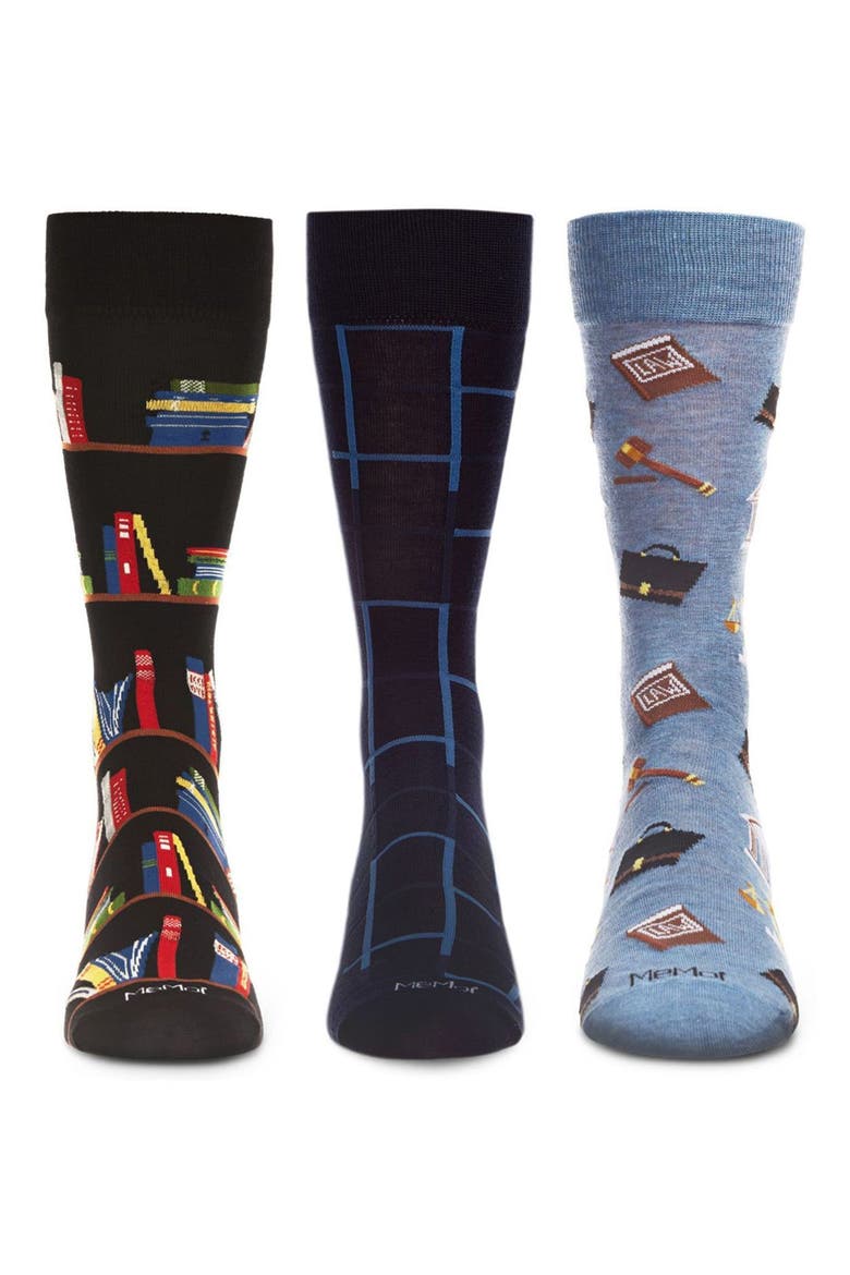 Professions Assorted 3-Pack Crew Socks, Alternate, color, BLACK-BLACK MULTI