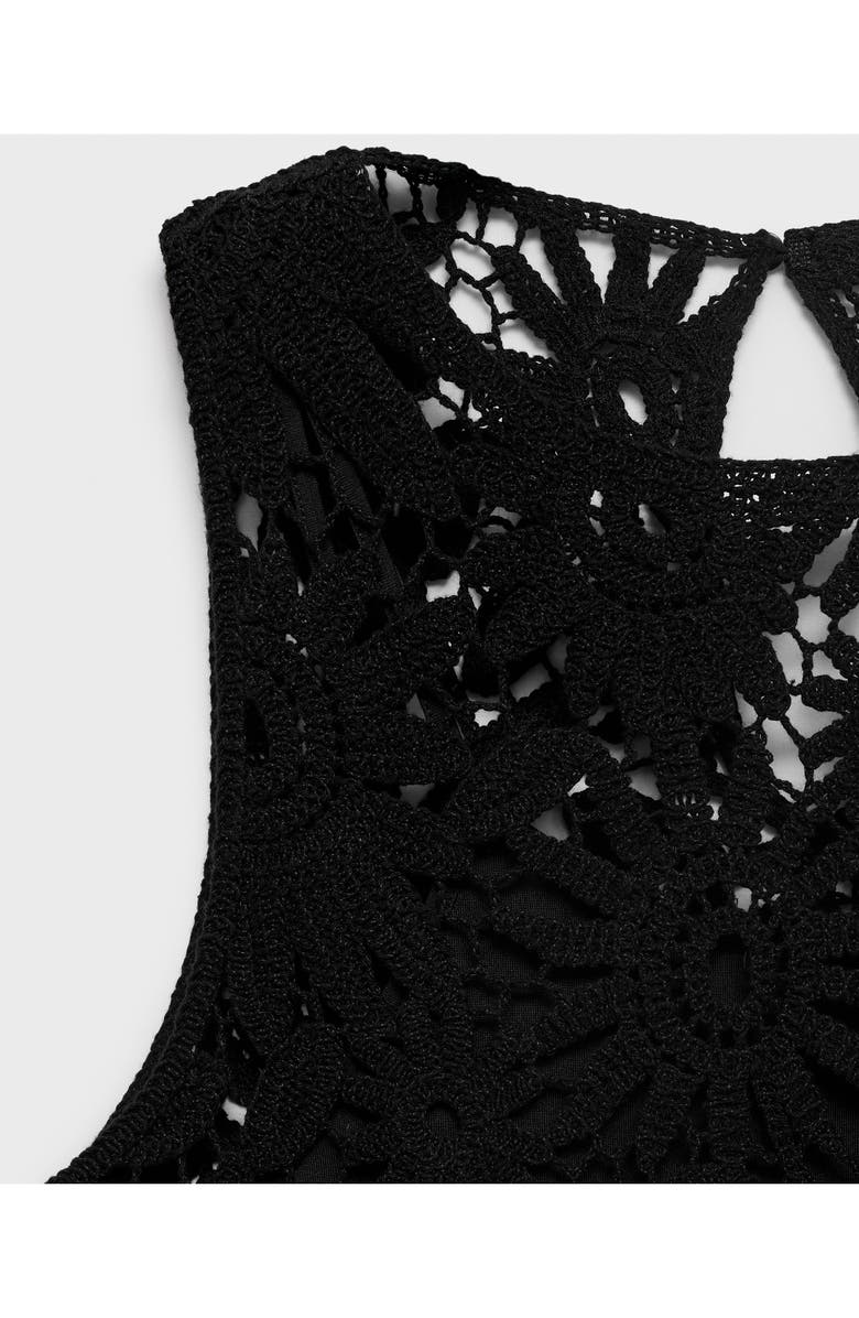 MANGO Cotton Blend Crochet Minidress, Alternate, color, Black