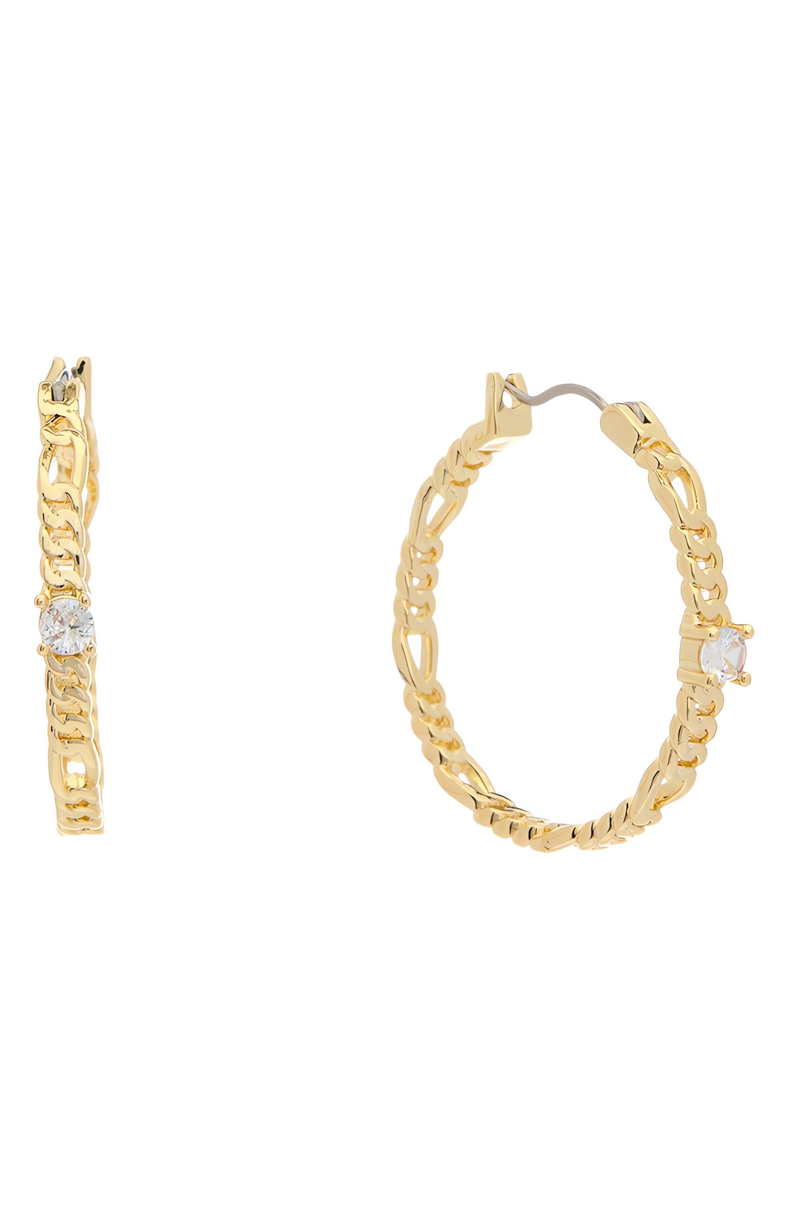 Cubic Zirconia Figaro Chain Hoop Earrings