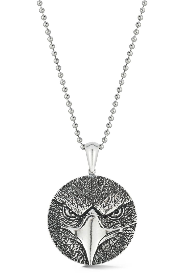 Men's Oxidized Eagle Pendant Necklace, Main, color, SILVER