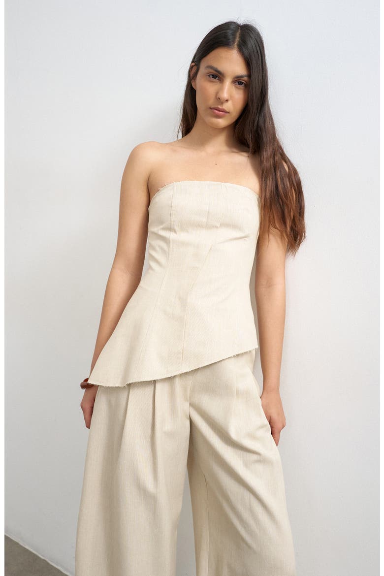 Asymmetric Raw Hem Strapless Top, Main, color, BROWN