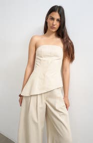 Topshop Asymmetric Raw Hem Strapless Top