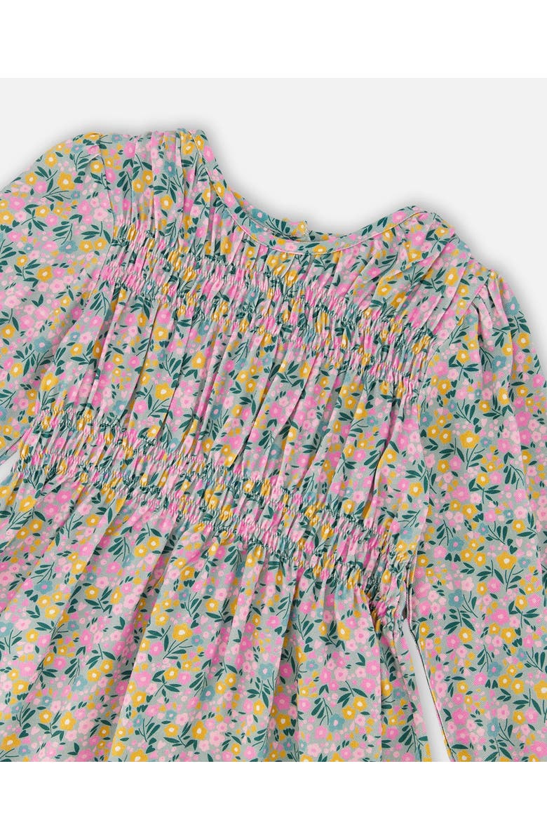 Deux par Deux Smocked Viscose Dress with Floral, Alternate, color, Green