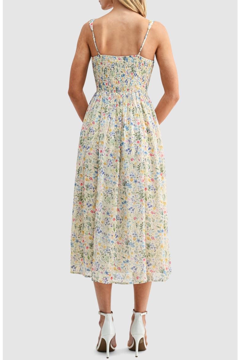 Floral Fit & Flare Midi Sundress, Alternate, color, YELLOW BLUE FLORAL