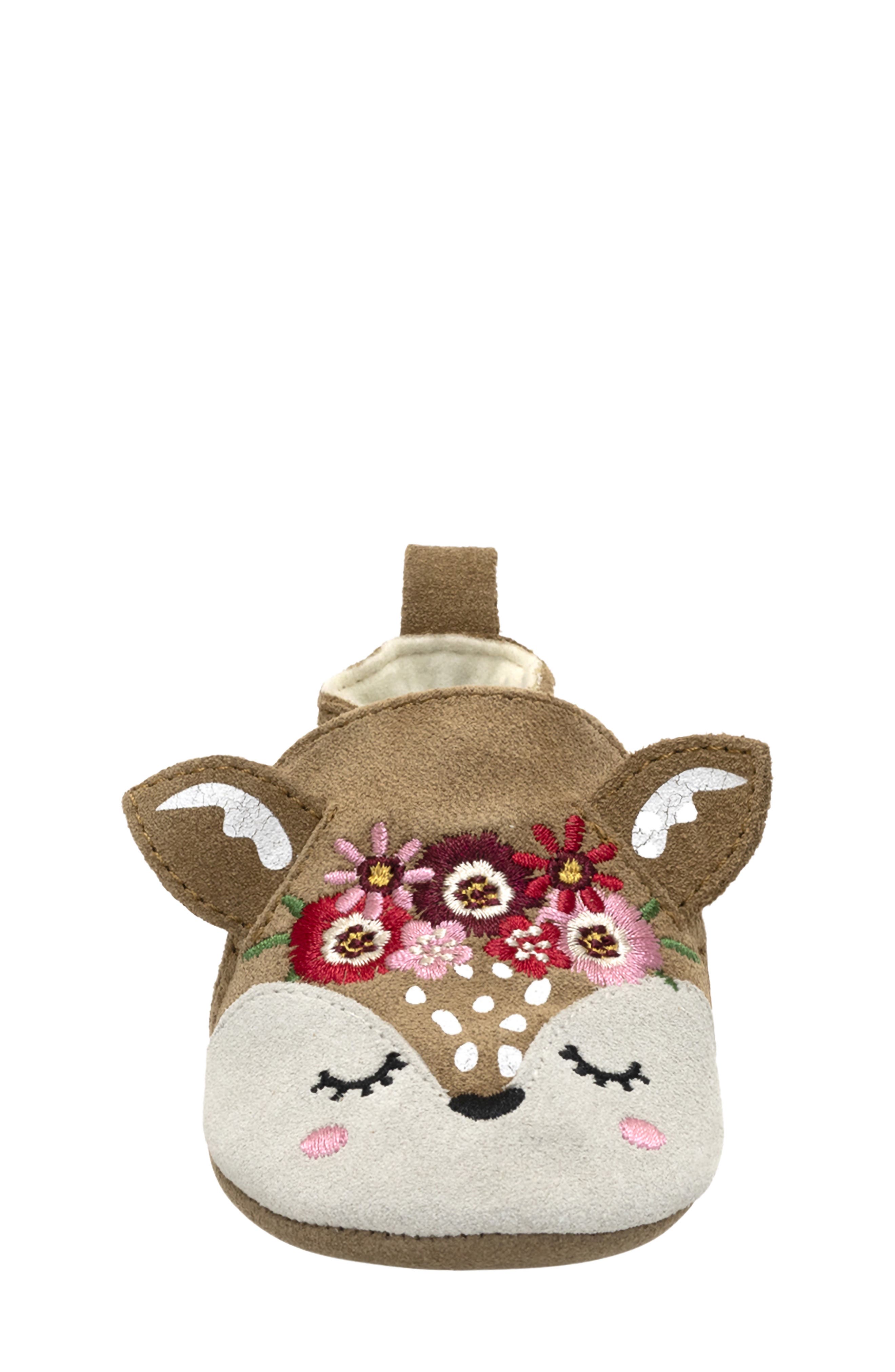 Robeez<sup>®</sup> Josephine Embroidered Fawn Crib Shoe, Alternate, color, Camel