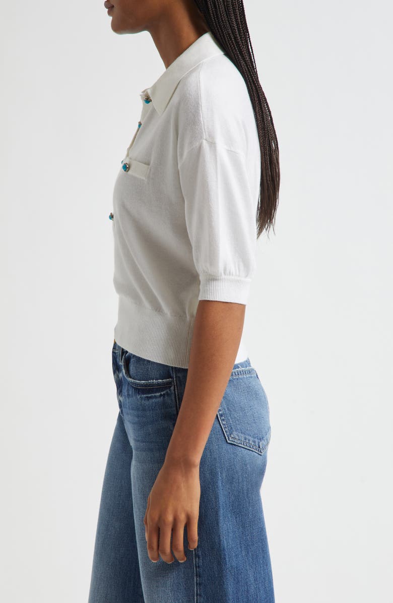 L'AGENCE Masaki Polo Sweater, Alternate, color, White/ Turquoise