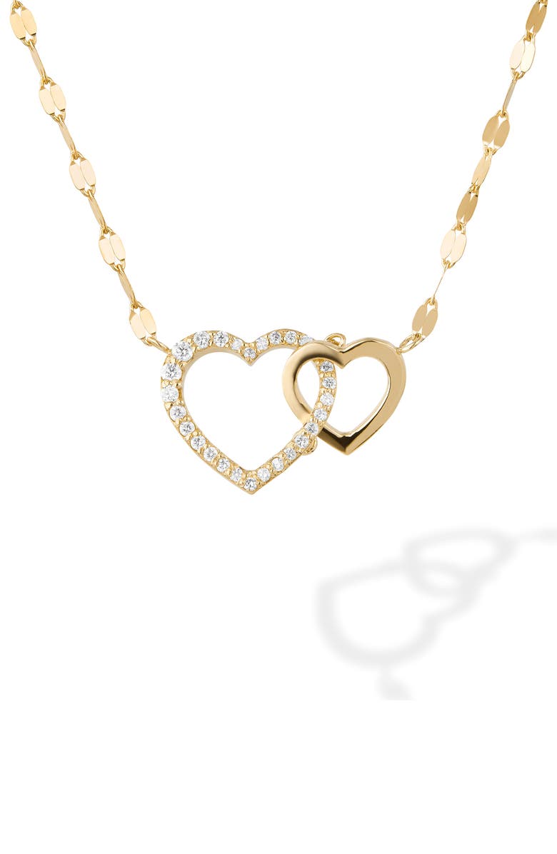 LANA 14K Gold Interlocking Diamond Heart Pendant Necklace, Main, color, Gold