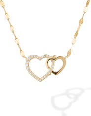 LANA 14K Gold Interlocking Diamond Heart Pendant Necklace