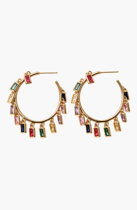 Baguette Crystal Dangle Hoop Statement Earrings