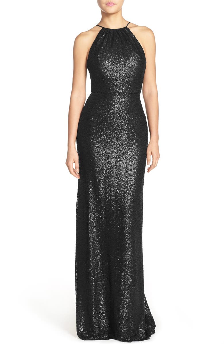 Amsale 'Chandler' Sequin Tulle Halter Style Gown, Main, color,