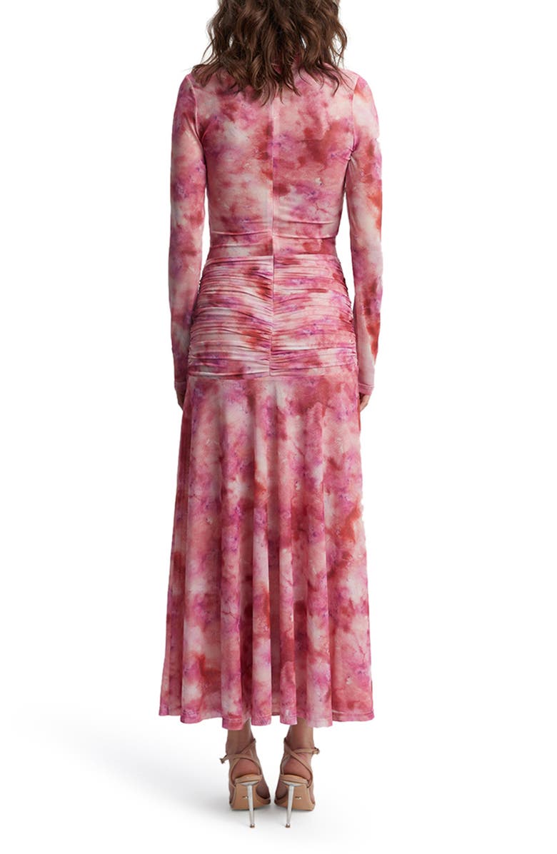 Bardot Lea Tie Dye Ruched Long Sleeve Mesh Maxi Dress, Alternate, color,
