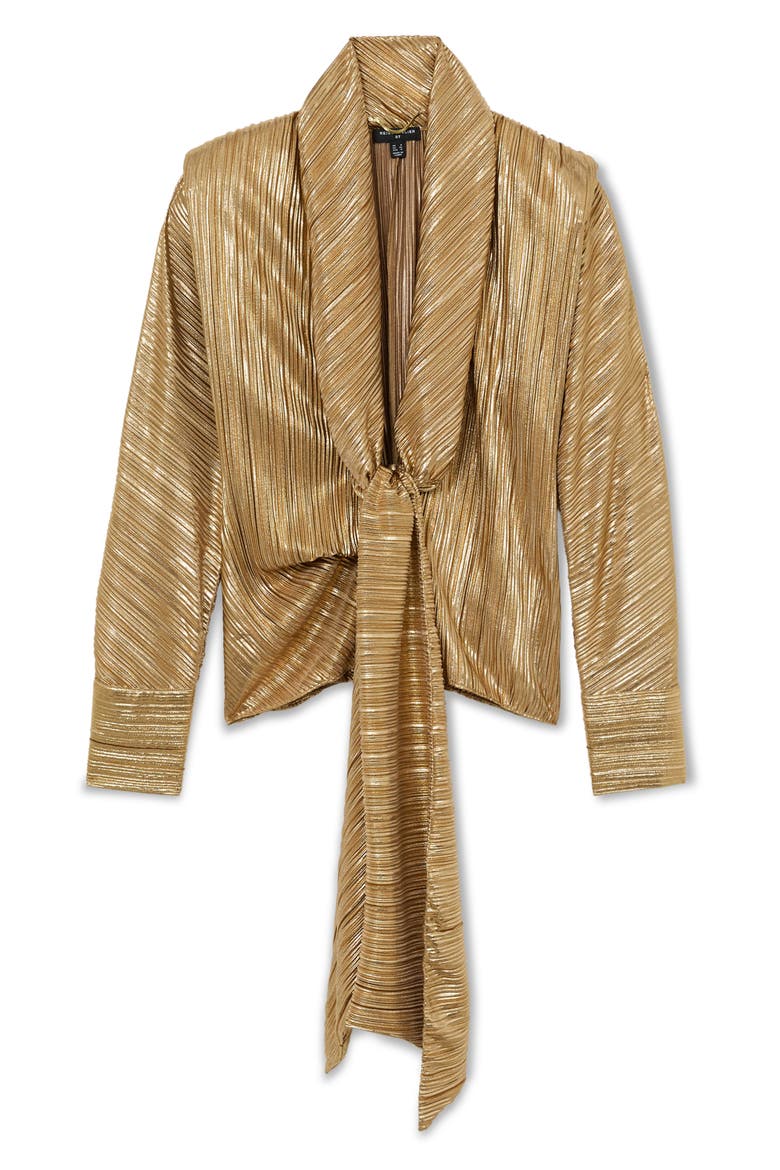 Glenn Metallic Plissé Tie Waist Top, Alternate, color, GOLD