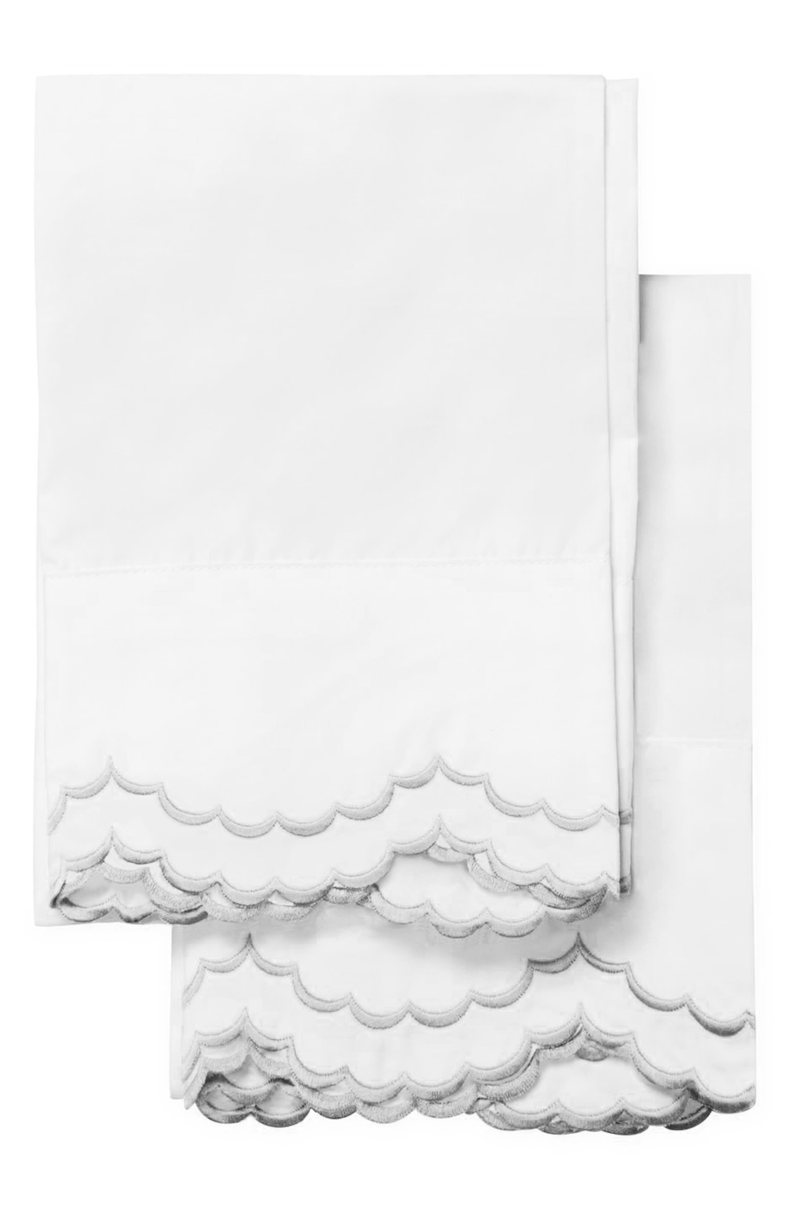 MELANGE HOME Set of 2 Double Scallop Embroidered 300 Thread Count Cotton Pillowcases