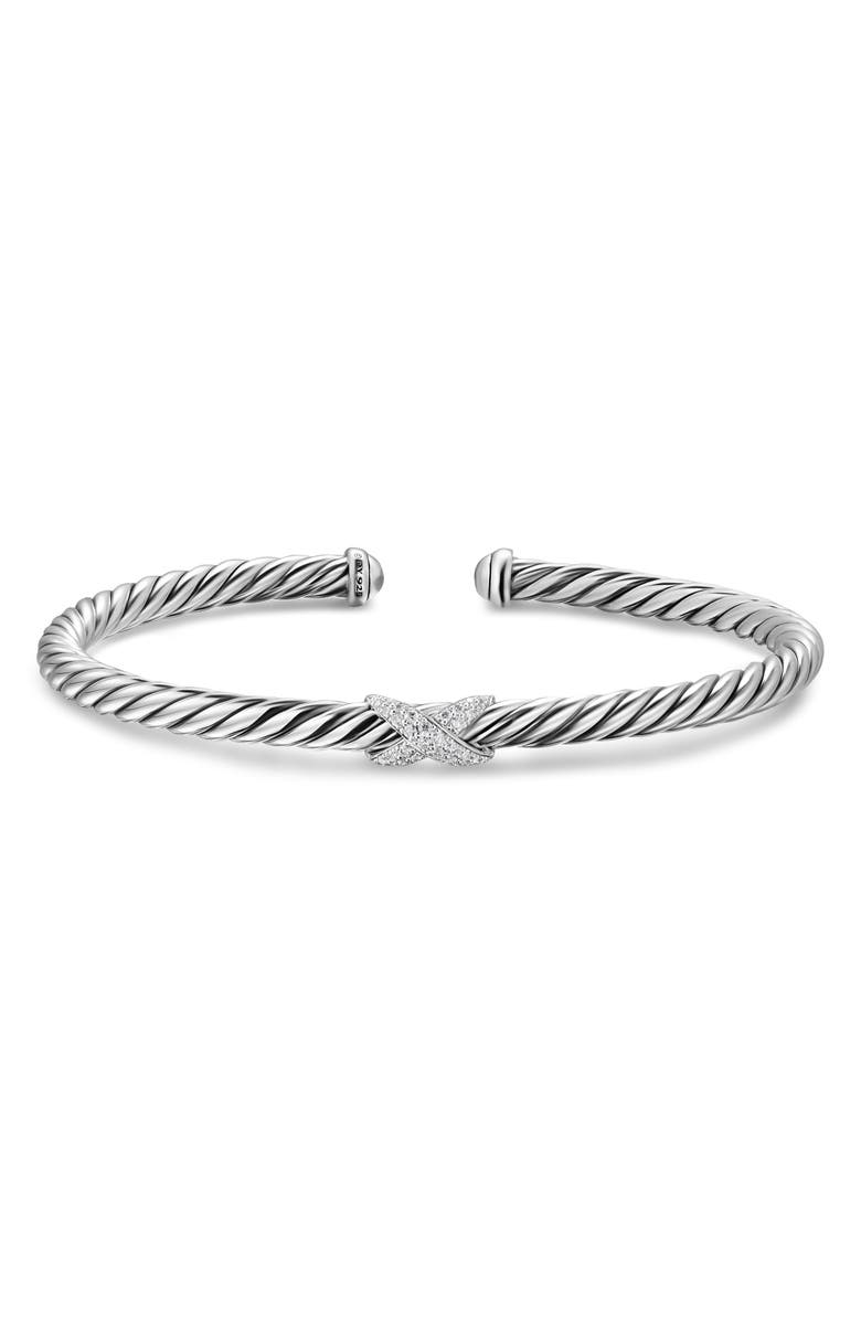 David Yurman Cable Flex X Station Bracelet in Sterling Silver with Diamonds, 4mm, Alternate, color, Diamond