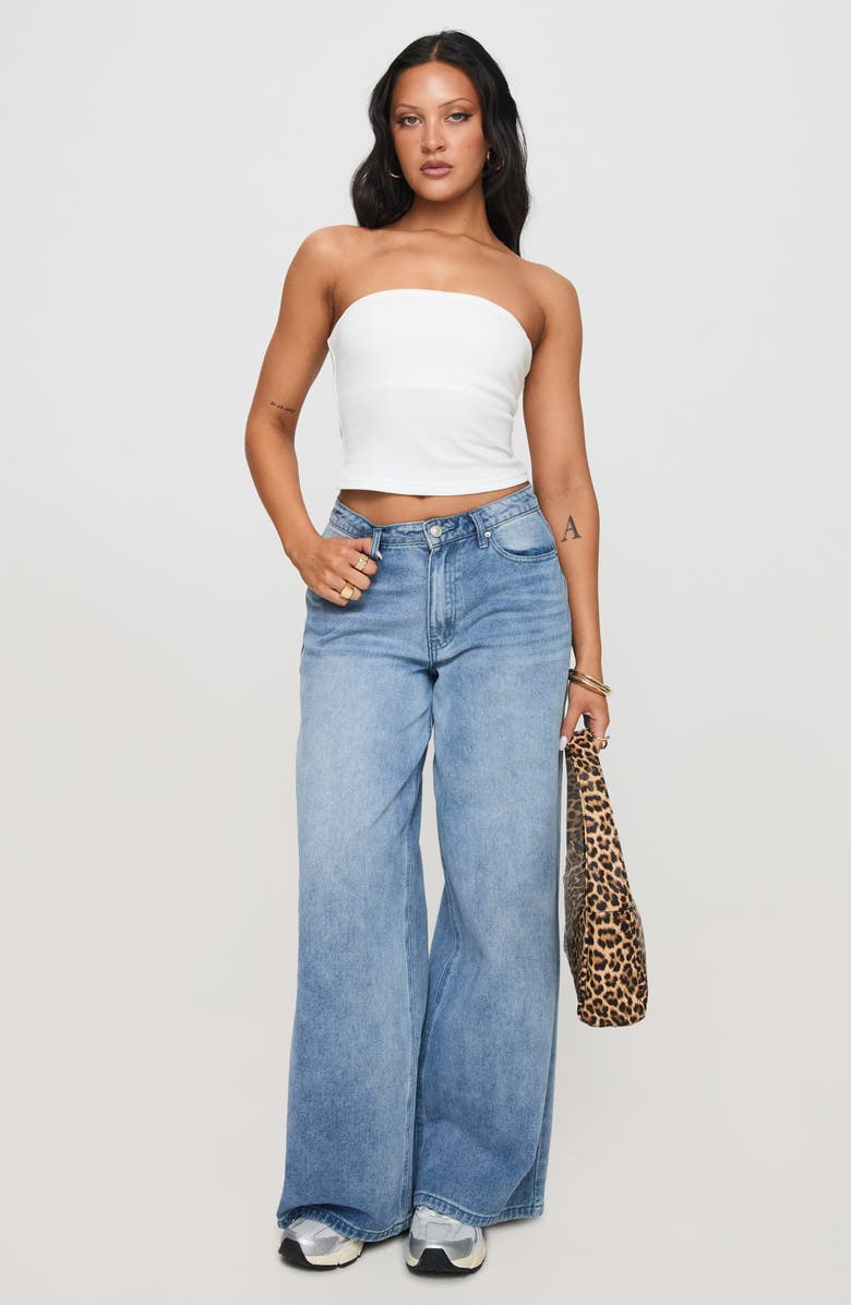 Princess Polly Baseline Strapless Rib Stretch Cotton Top, Alternate, color, White