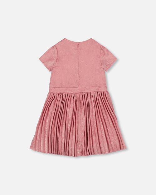 Deux Par Deux Short Sleeve Dress With Pleated Skirt In Pink
