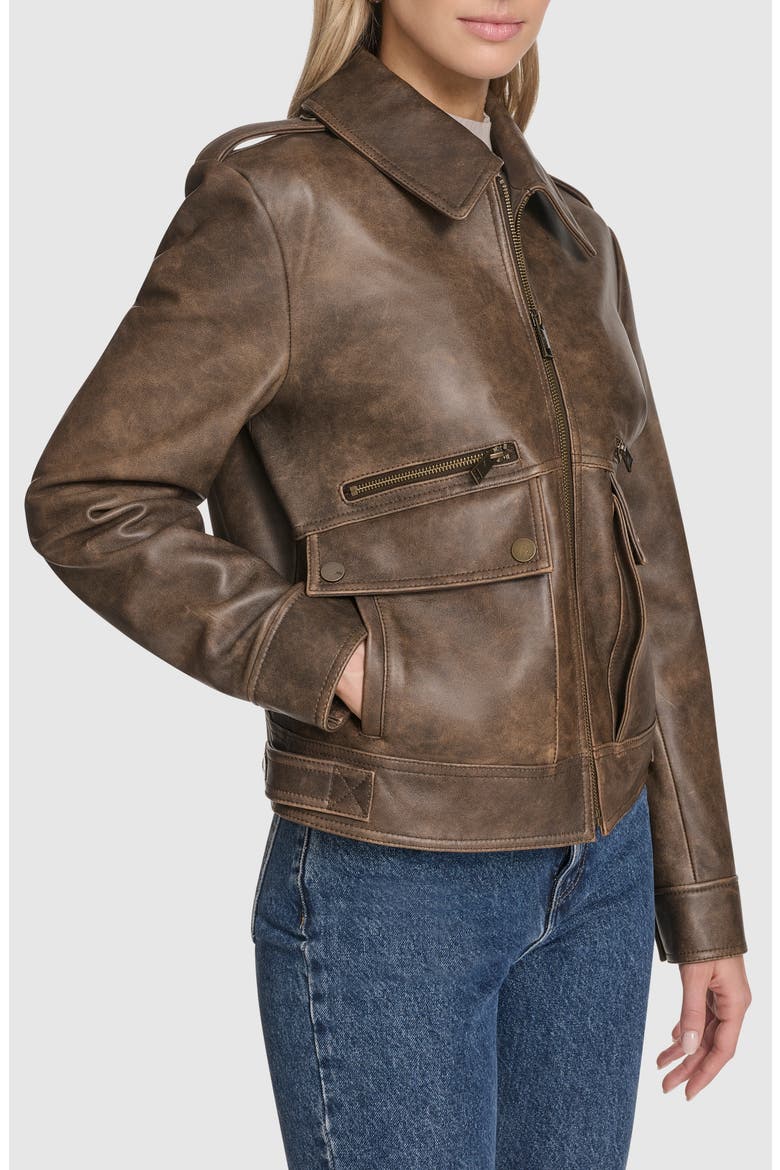 Addis Aviator Leather Jacket, Alternate, color, BROWN