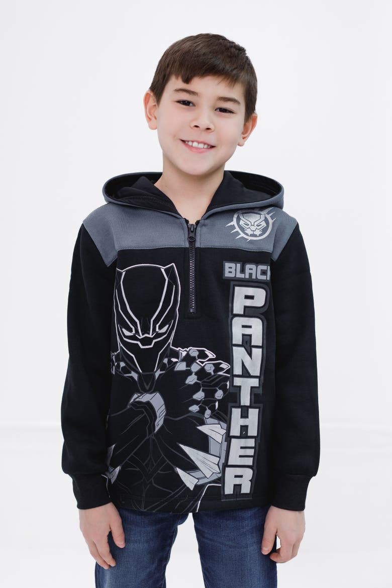 Avengers Fleece Quarter-Zip Hoodie, Alternate, color, Black Panther Grey