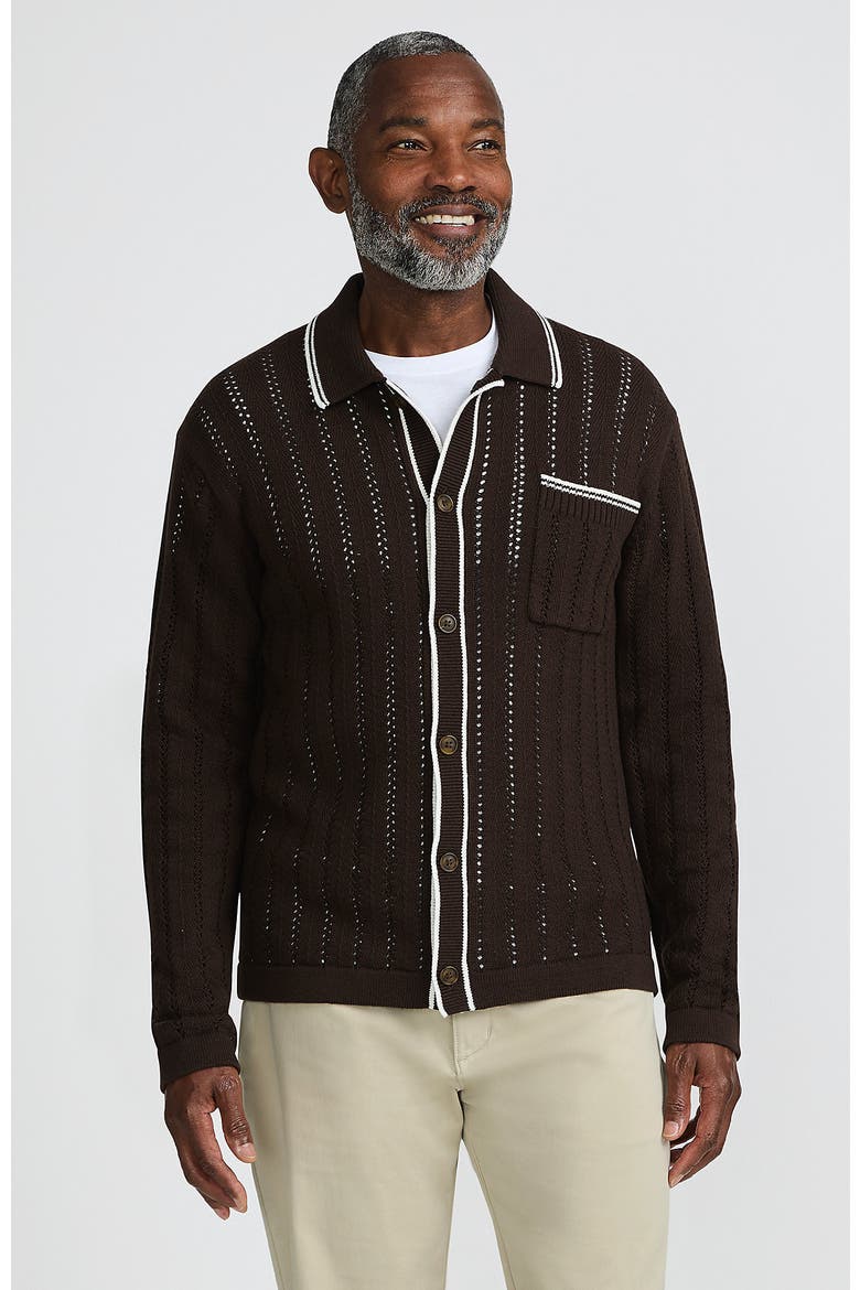 Long Sleeve Button Through Summer Polo Cardigan, Main, color, Rich Coffee