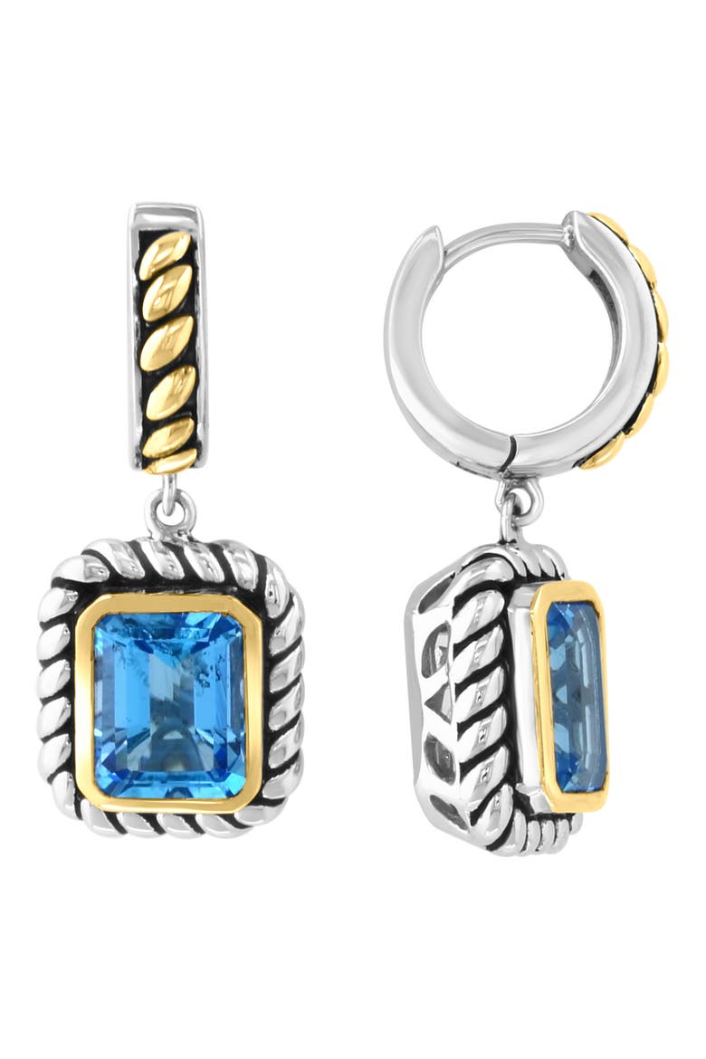 Sterling Silver & 18K Gold Blue Topaz Drop Earrings, Main, color, BLUE